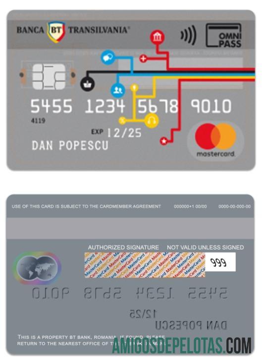Romania BT Bank Omnipass Mastercard sample